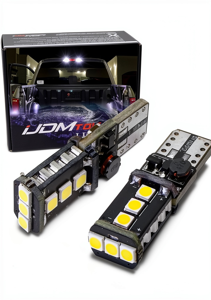 iJDMTOY LED brake light bulb installed in a truck's third brake lamp