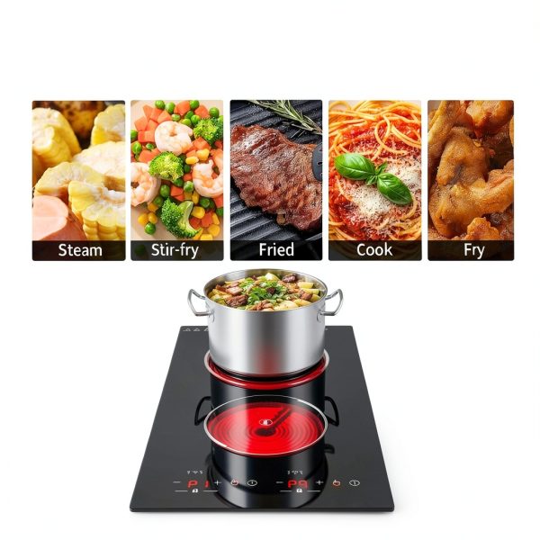 VBGK Electric Cooktop,12 Inch Built-in Radiant Electric Stove Top,110V 2100W 2 burner cooktop With 9 Heating Level, Timer & Kid Safety Lock, Sensor Touch Control 2 burner Induction Cooktop-6