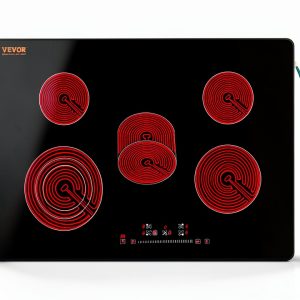 VEVOR Built in Electric Stove Top, 30 inch 5 Burners Ceramic Cooktop, 240V Glass Radiant Cooktop with Sensor Touch Control, Timer & Child Lock Included, 9 Power Levels for Simmer Steam Slow Cook Fry-0