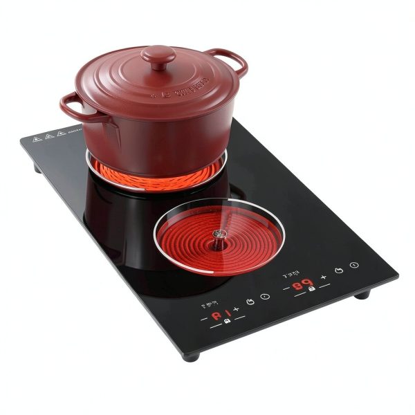VBGK Electric Cooktop,12 Inch Built-in Radiant Electric Stove Top,110V 2100W 2 burner cooktop With 9 Heating Level, Timer & Kid Safety Lock, Sensor Touch Control 2 burner Induction Cooktop-4
