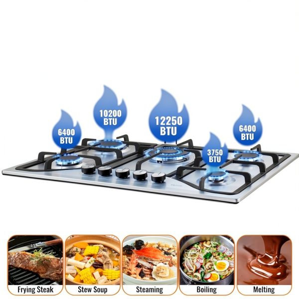 VEVOR 30" 5-Burner Cooktop Stainless Steel Dual Fuel Convertible-2