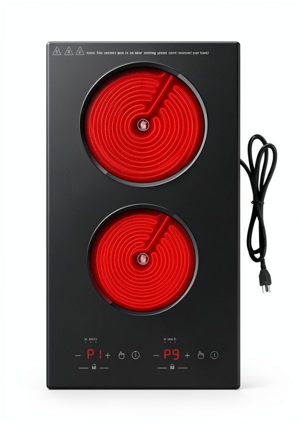 VBGK Electric Cooktop,12 Inch Built-in Radiant Electric Stove Top,110V 2100W 2 burner cooktop With 9 Heating Level, Timer & Kid Safety Lock, Sensor Touch Control 2 burner Induction Cooktop-0