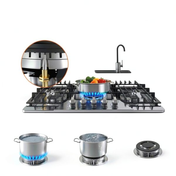 30 Inch Gas Cooktop TOPWISH 5‑Burner SABAF Stainless Steel Built‑In-5