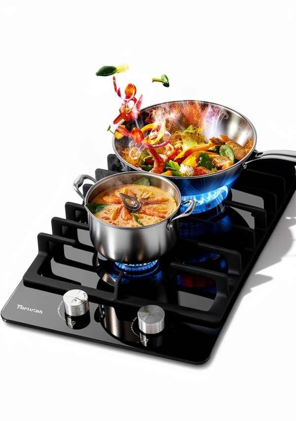 2 Burners Gas Cooktop TOPWISH 12" Tempered Glass 18000 BTU Convertible-1