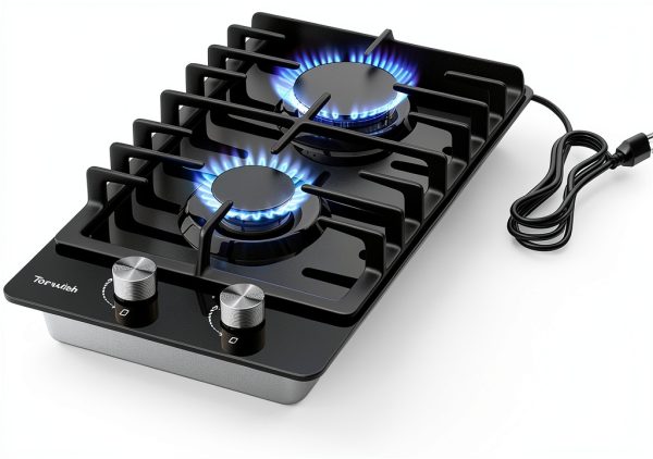 2 Burners Gas Cooktop TOPWISH 12" Tempered Glass 18000 BTU Convertible-0