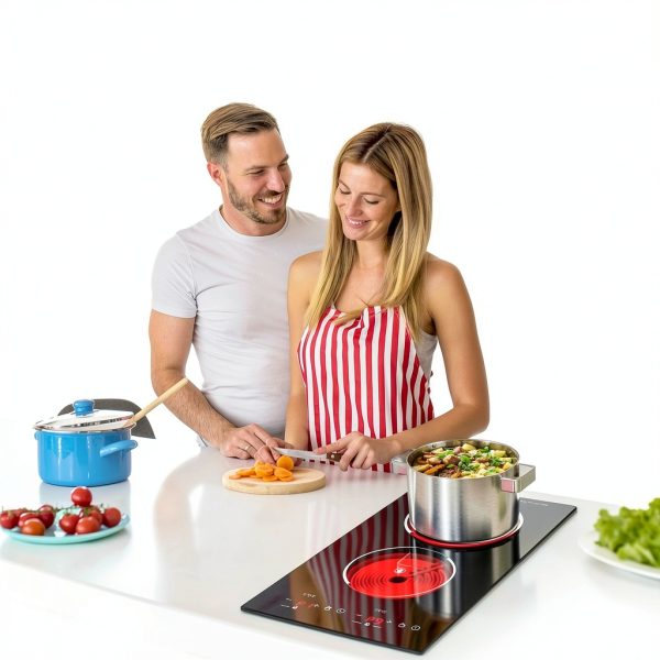 VBGK Electric Cooktop,12 Inch Built-in Radiant Electric Stove Top,110V 2100W 2 burner cooktop With 9 Heating Level, Timer & Kid Safety Lock, Sensor Touch Control 2 burner Induction Cooktop-1