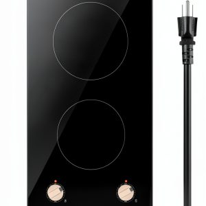 VEVOR Induction Cooktop, 1800W Electric Countertop Burner, 2 Burner Knob Control Stove, Built-in Induction Cooktop with 12 Temperature Settings, Glass Surface, Auto Shut-Off-0