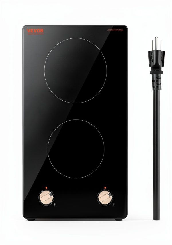 VEVOR Induction Cooktop, 1800W Electric Countertop Burner, 2 Burner Knob Control Stove, Built-in Induction Cooktop with 12 Temperature Settings, Glass Surface, Auto Shut-Off-0